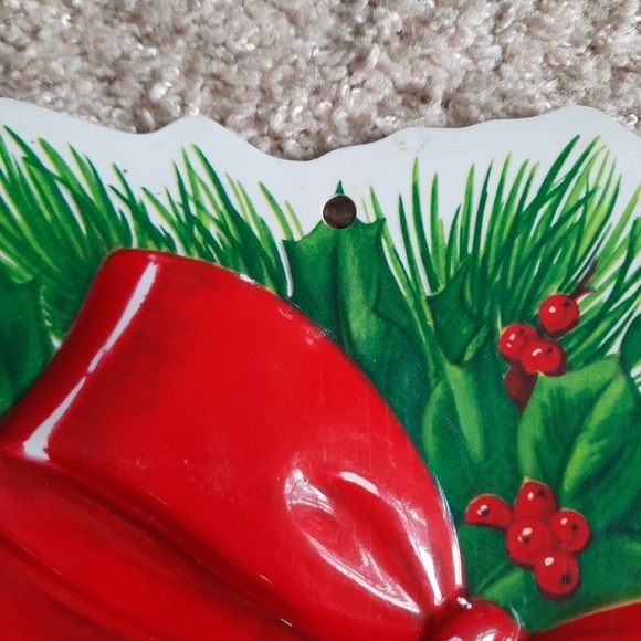 Vintage 60s Princess Sculpted Christmas Decorations red bells plastic wall decor - Picture 5 of 8